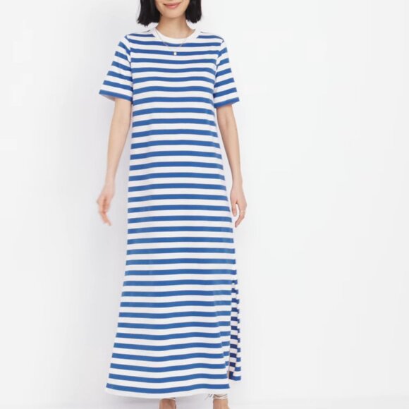 Old Navy Vintage Blue and White Stripe Crew-Neck Maxi T-Shirt Dress/NWT/XL - Picture 1 of 9